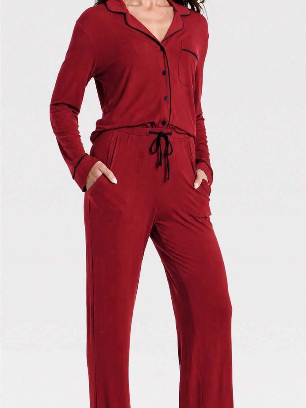 Women’s Lounge Pajama Set - Wine Red Long Sleeve Top & Pants